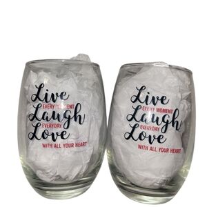 2 Piece Inspirational Stemless Wine Glass Set - Live Laugh Love Design